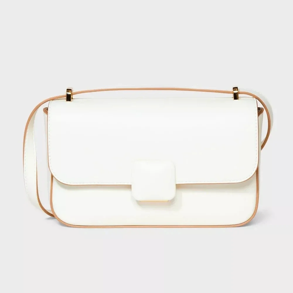 A New Day Elongated Refined Crossbody Bag with‎ Pushlock Closure - Off White